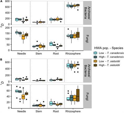 Microbiome Variation Across Two Hemlock Species With Hemlock Woolly Adelgid Infestation